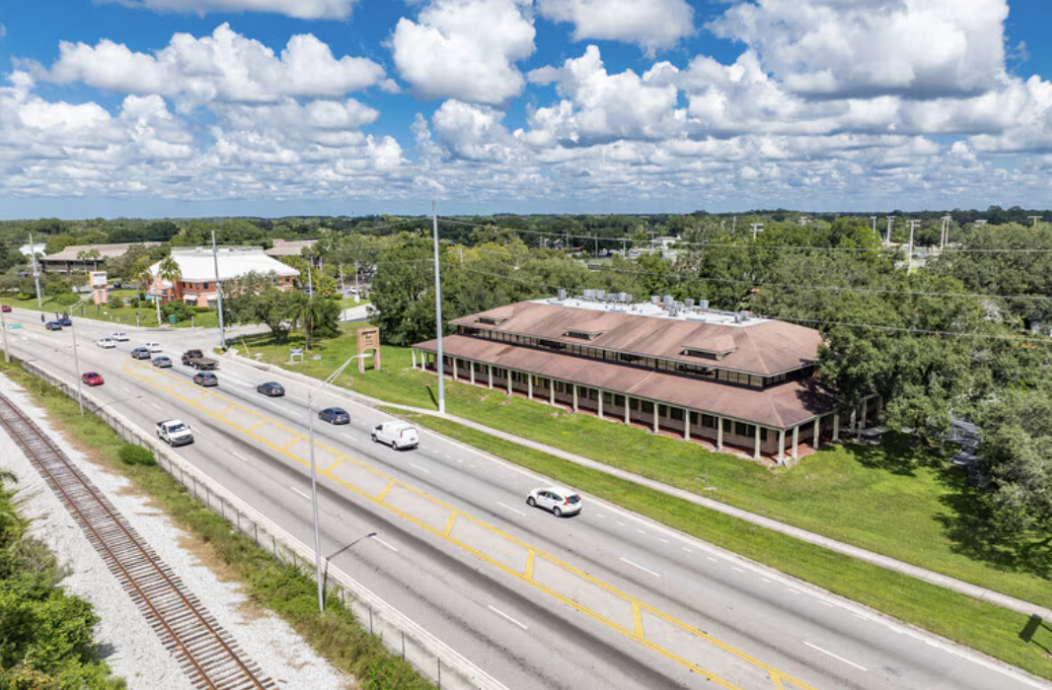 Aerial view of a completed commercial property